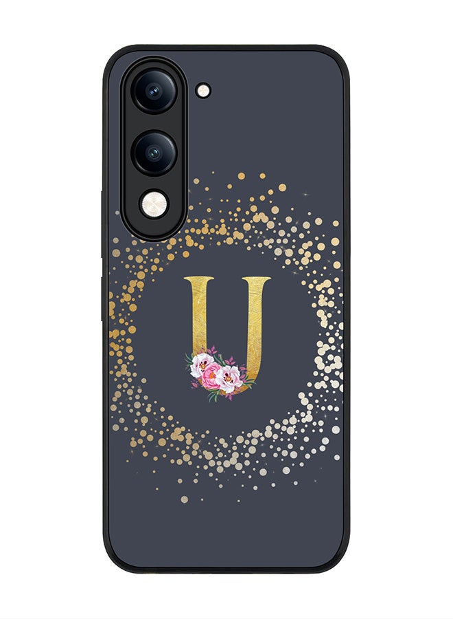 For vivo Y04 / Y29t 5G Case,Slim fit Camera Protection, Shockproof Thin Phone cover  - Custom Monogram Floral - U  (Grey )
